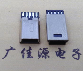 迷你MINI USB 5pin前五后五焊线式,镀亮镍长13MM