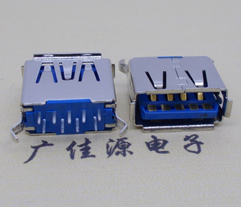 销售USB接口 3.0立式母座180度11.5高度卷边蓝色胶芯